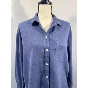 Madewell Navy Blue Heathered Boyfriend Fit Flannel Top Long Sleeve Shirt L